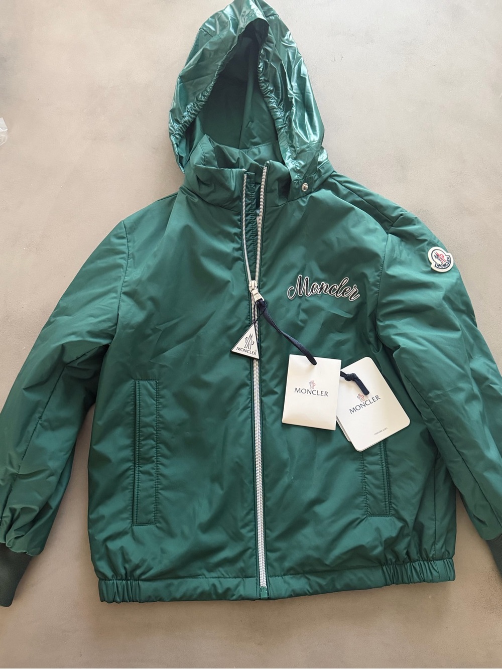 Moncler Kids Corin Giubbotto Dark Green Hooded Jacket Size 8A NWT $620